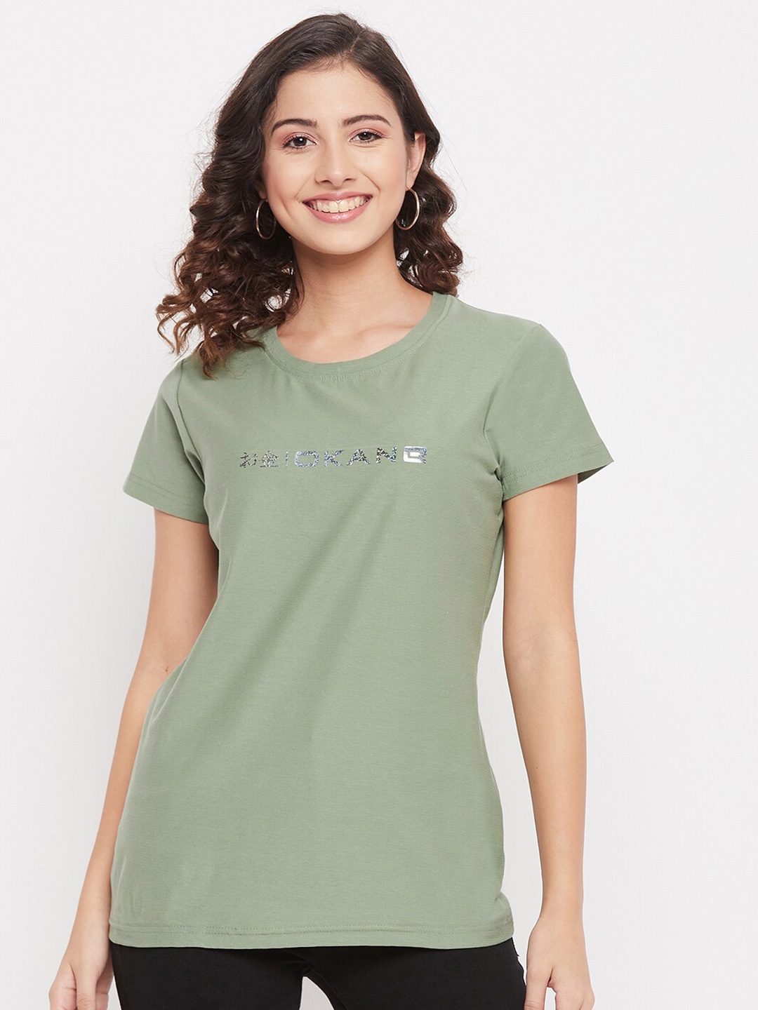 

Okane Women Green Typography T-shirt