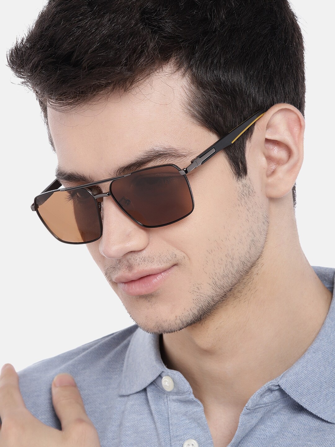 

Carlton London Men Brown Lens & Gunmetal-Toned Square Sunglasses CLSM026