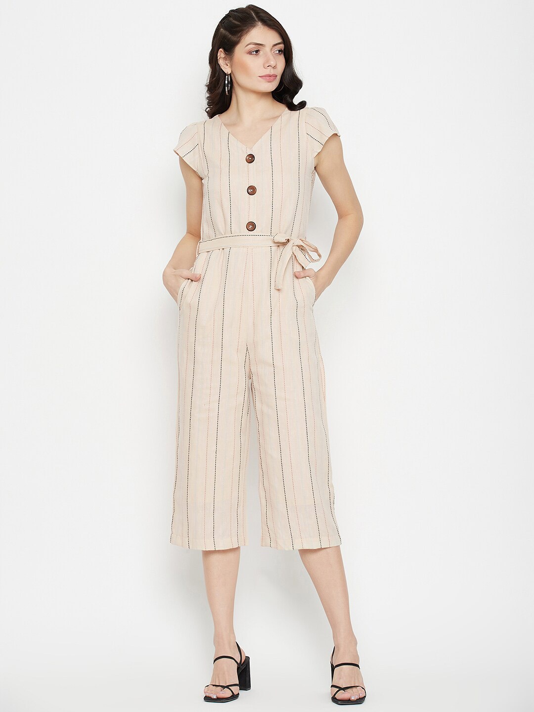 

Duke Beige & Black Striped Basic Jumpsuit