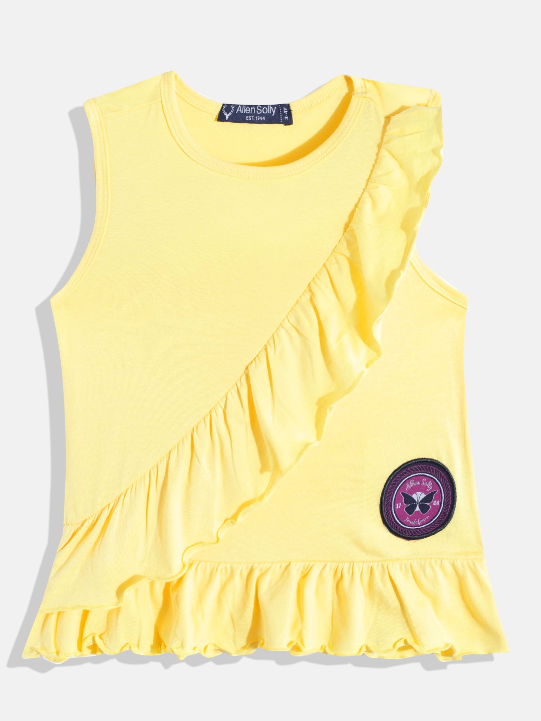 

Allen Solly Junior Girls Yellow Solid Pure Cotton Brand Logo Applique A-Line Dress