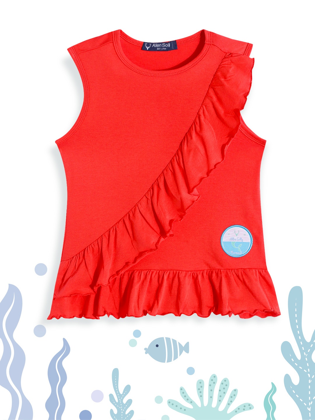 

Allen Solly Junior Girls Red Solid Pure Cotton Brand Logo Applique A-Line Dress