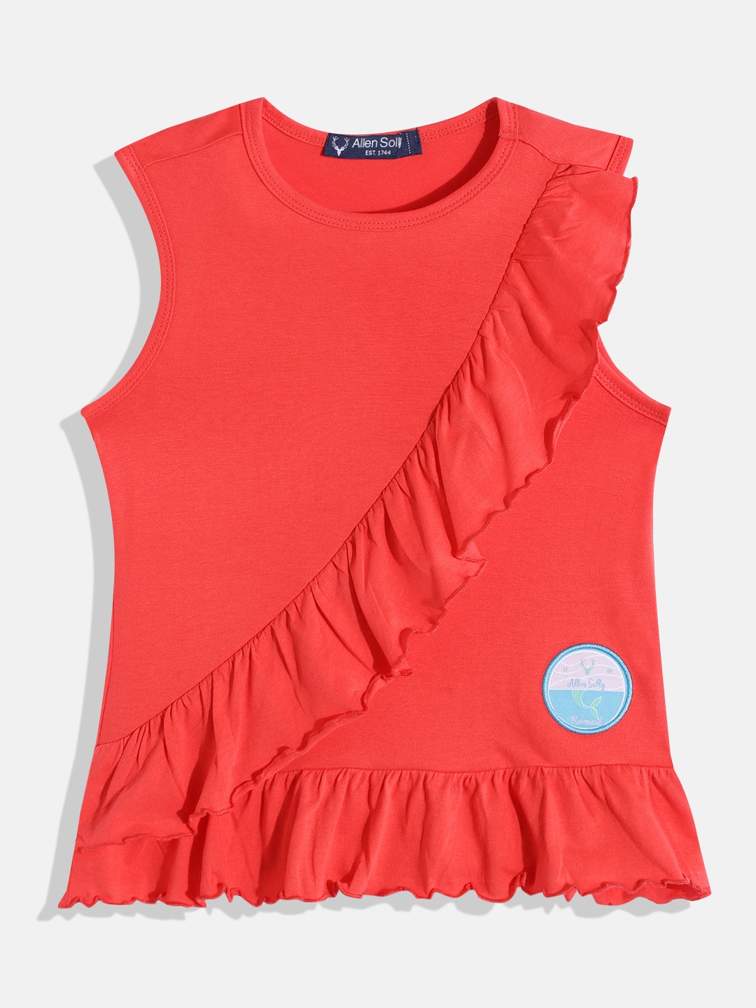 

Allen Solly Junior Girls Red Solid Pure Cotton Brand Logo Applique A-Line Dress