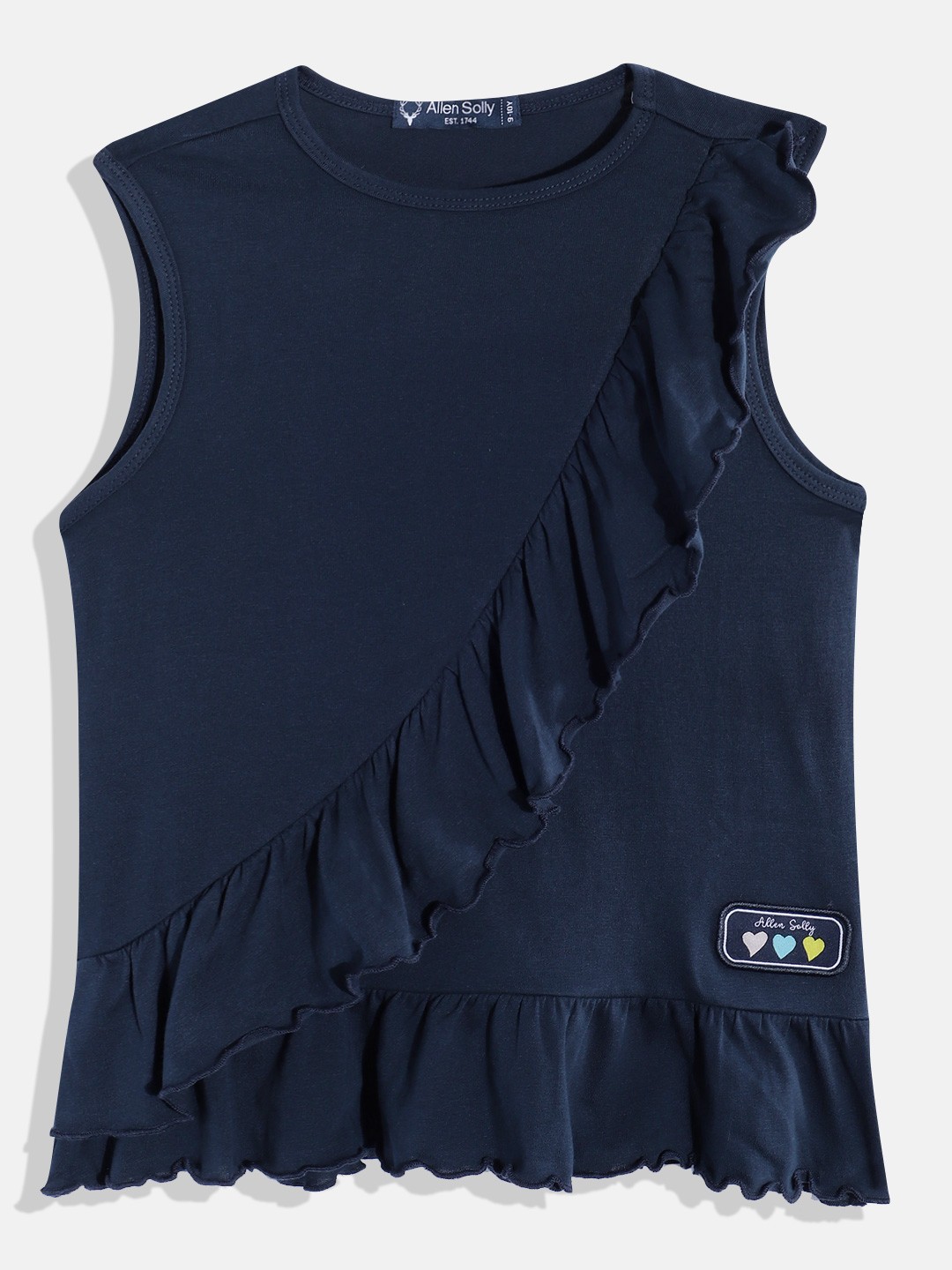 

Allen Solly Junior Ruffles Cotton Top, Navy blue