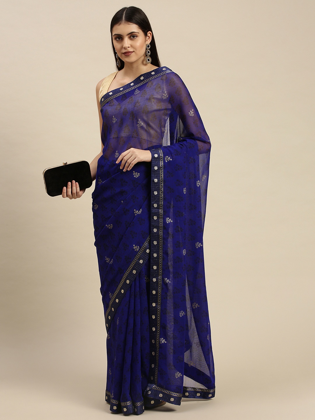 

Triveni Blue Ethnic Motifs Pure Chiffon Saree