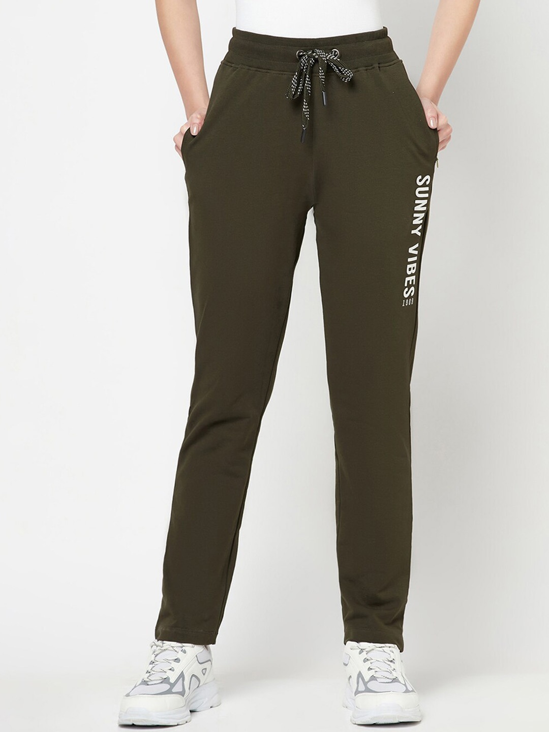 

Cantabil Women Olive Solid Cotton Track Pants