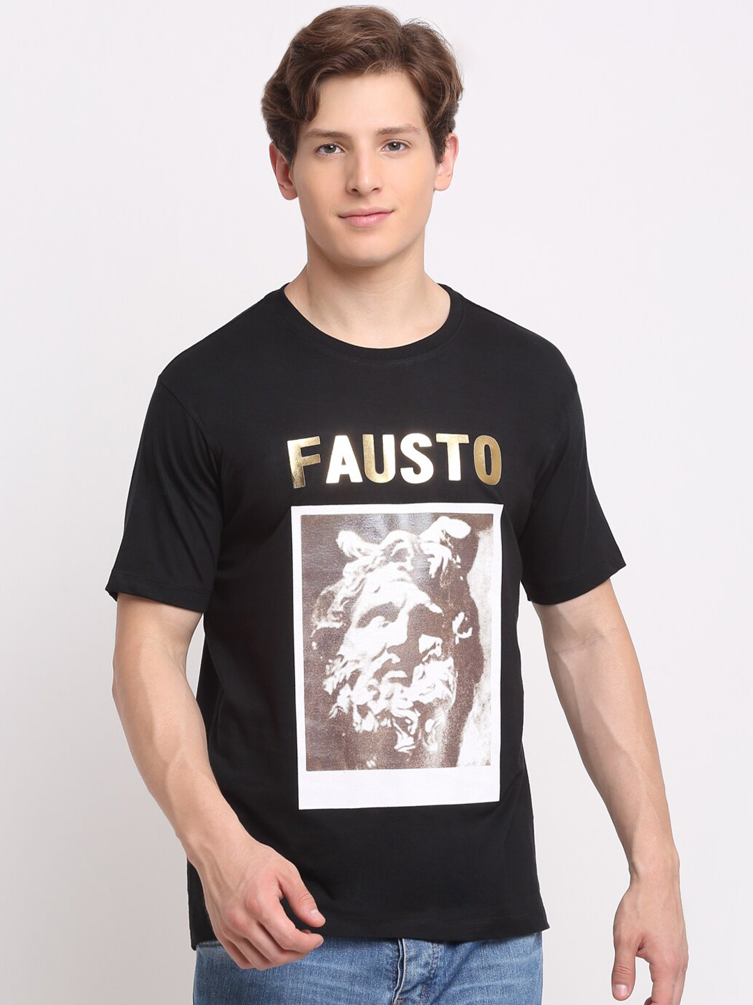 

Ennoble Men Black Graphic Print Drop-Shoulder Sleeves T-shirt