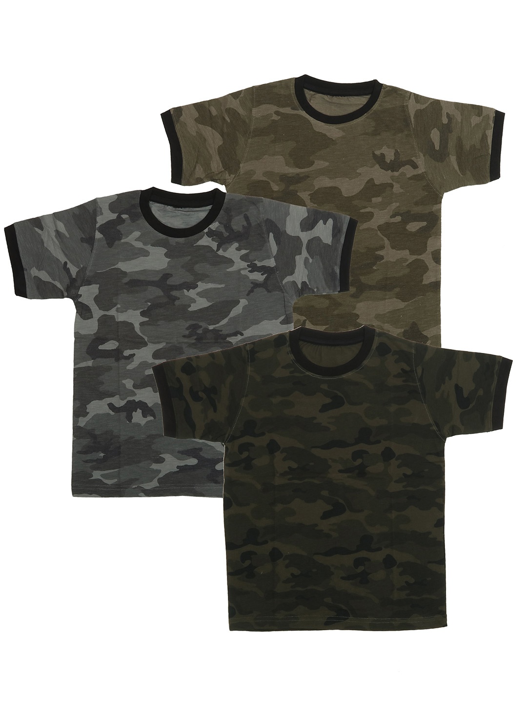 

OLIVE MIST Kids Set Of 3 Camouflage Printed Fusion Outdoor T-shirts, Green