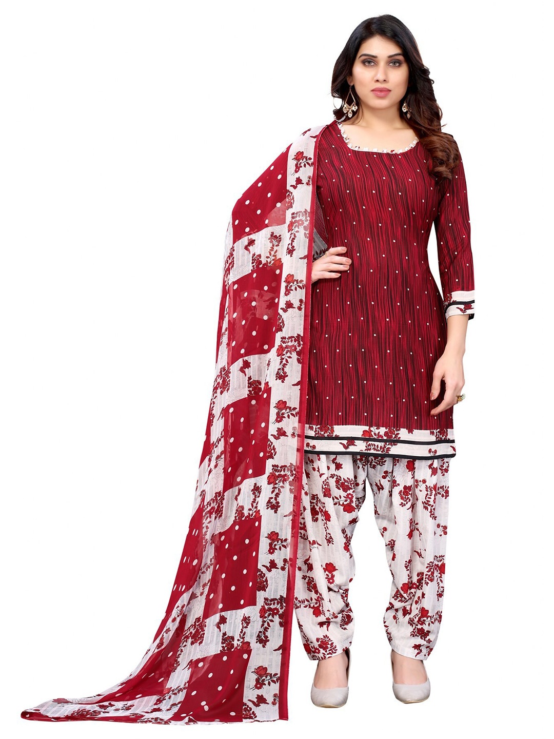 

Iris Red & White Printed Unstitched Dress Material