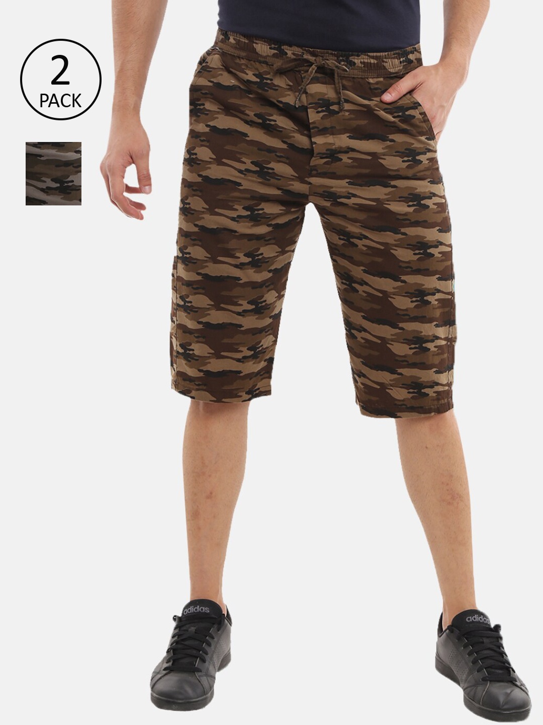 

V-Mart Men Khaki and Grey Camouflage Printed above knee Tussar Jamaican Shorts