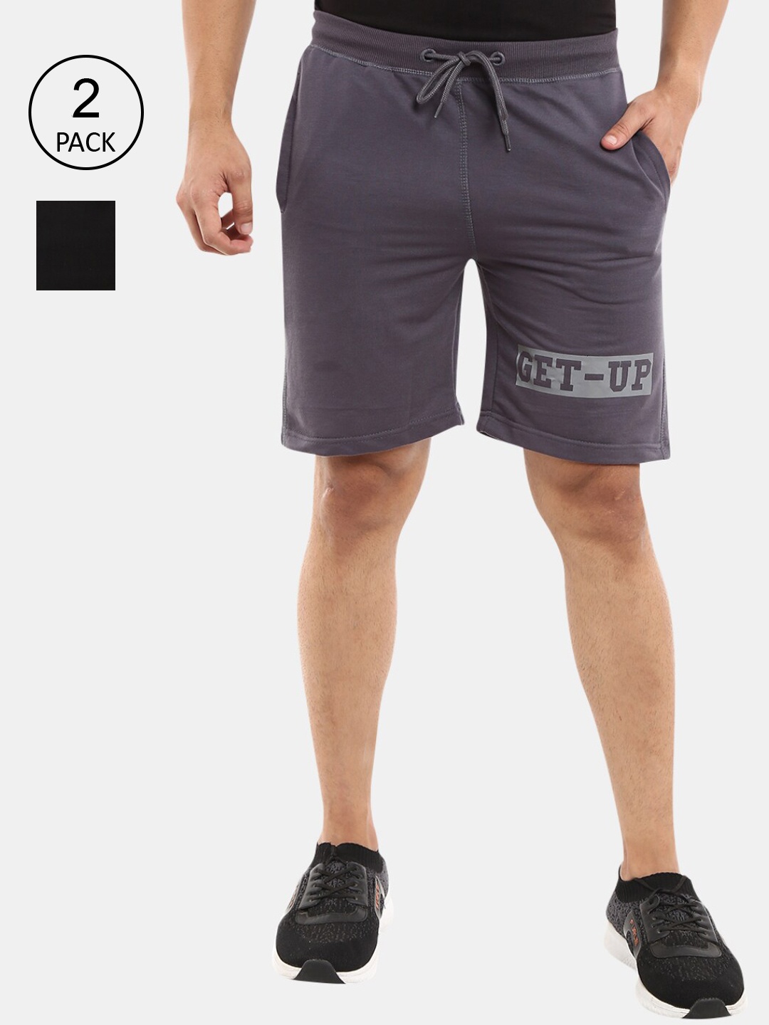 

V-Mart Men Black Pack Of 2 Printed Sports Shorts