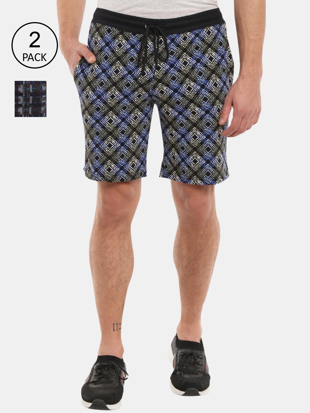 

V-Mart Men Blue Checked cotton Printed Jersy Bermuda Shorts