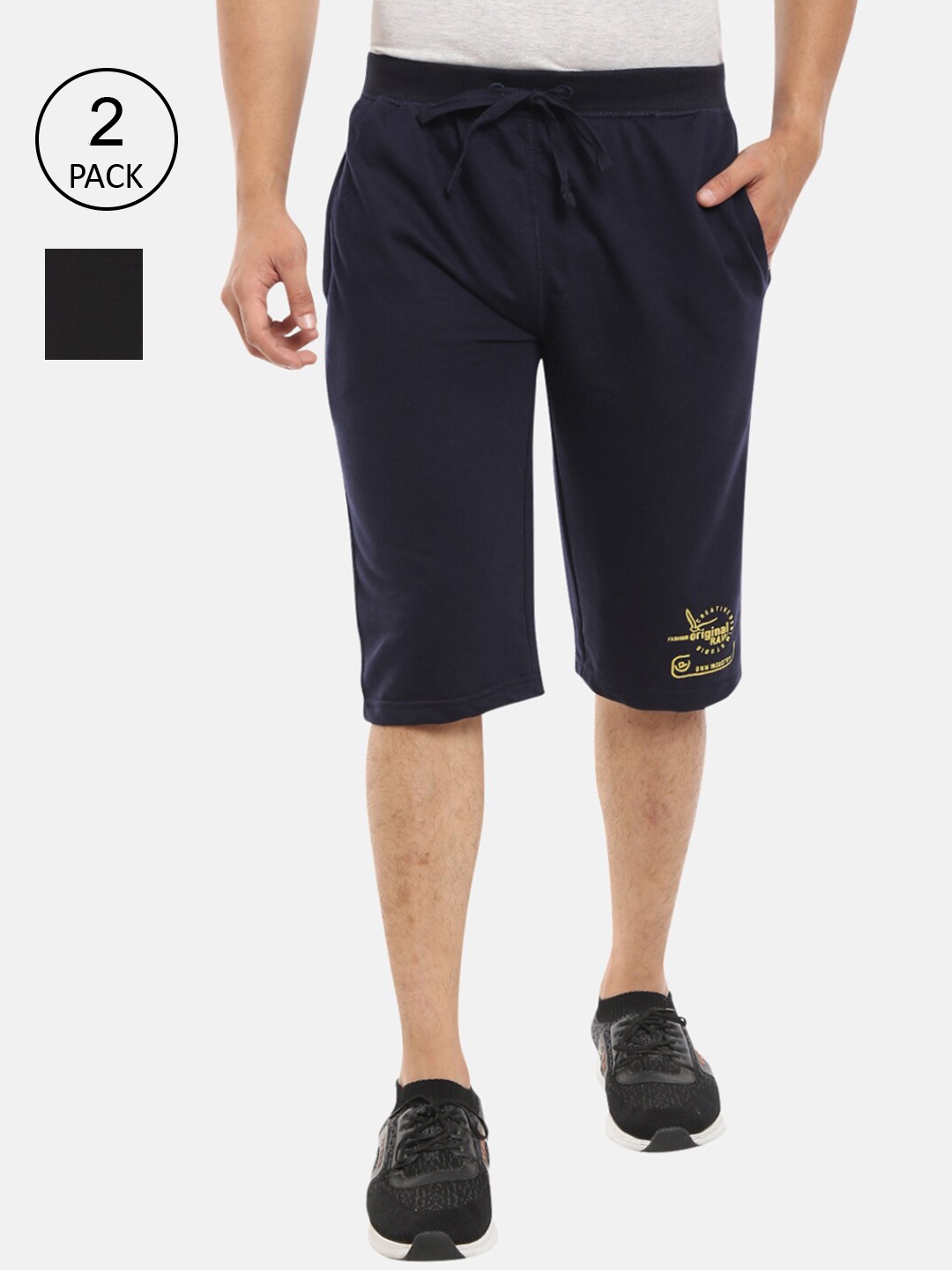 

V-Mart Men Pack of 2 Black & Navy Blue Sports Shorts