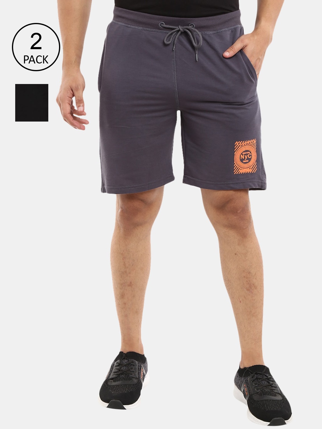 

V-Mart Men Pack of 2 Sports Shorts, Black