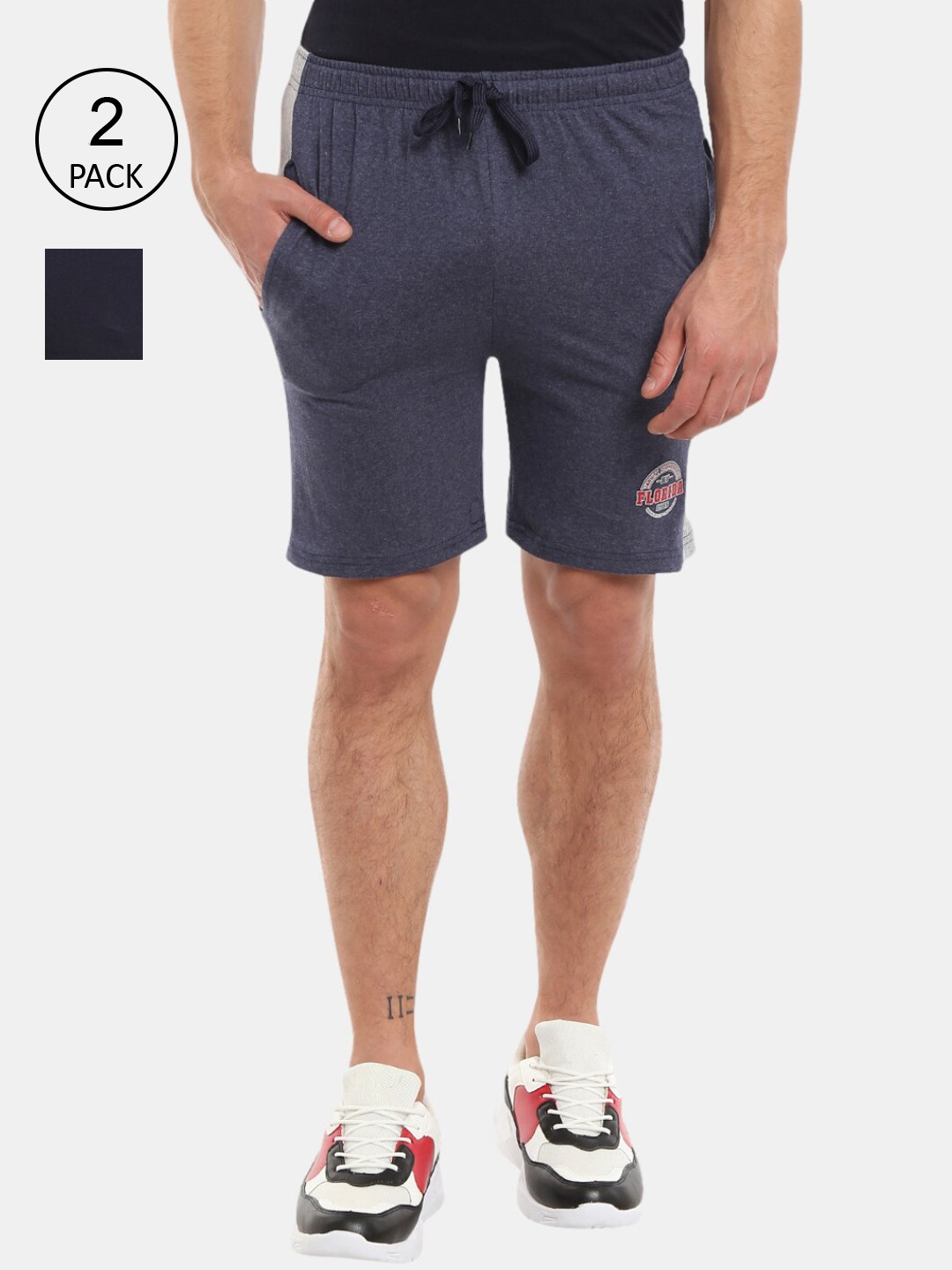 

V-Mart Men Pack of 2 Navy Blue & Grey Sports Shorts