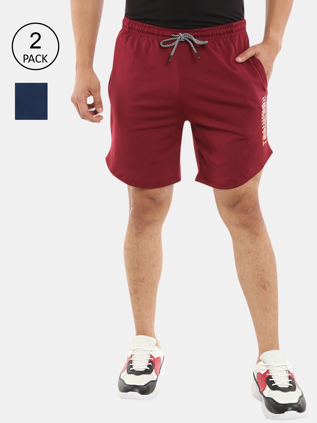 

V-Mart Men Pack Of 2 Teal & Maroon Sports Shorts