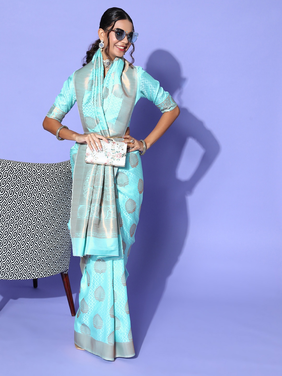 

Saree mall Ethnic Motifs Saree with Woven Design border, Blue