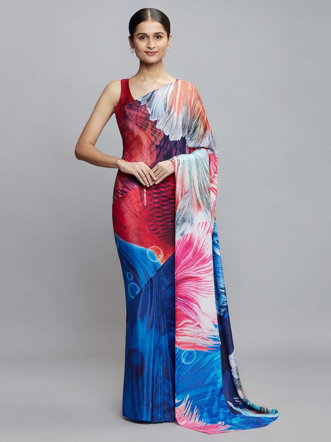

navyasa Blue & Pink Abstract Printed Saree