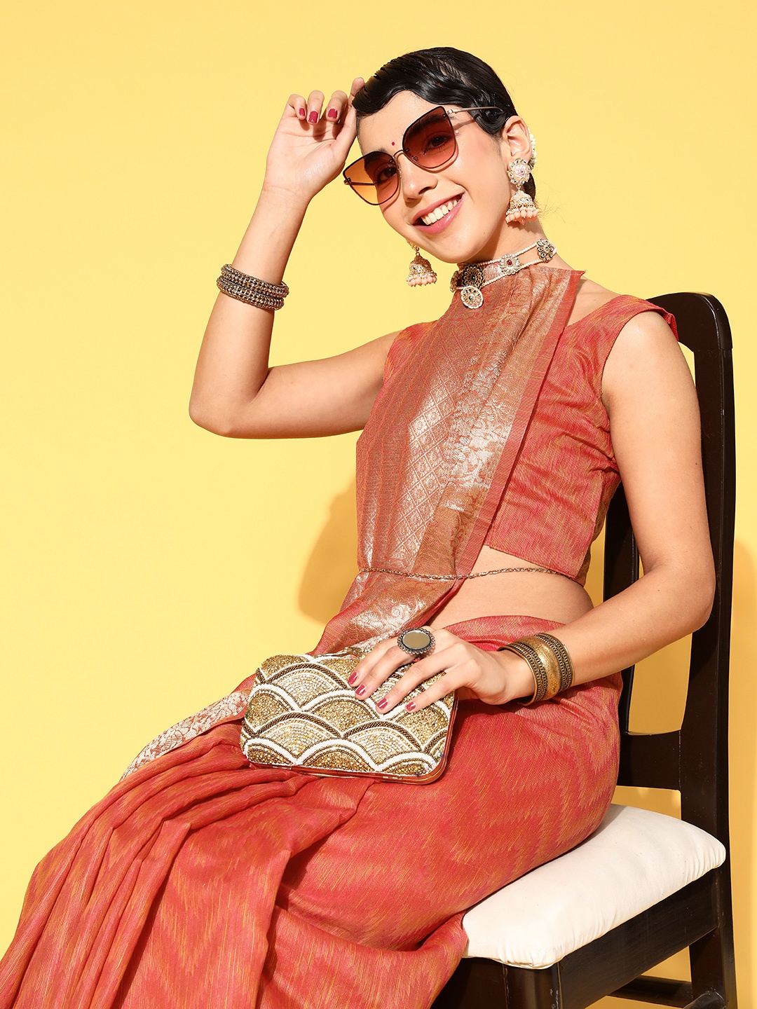 

Saree mall Geometric Saree with Woven Design Border, Rust