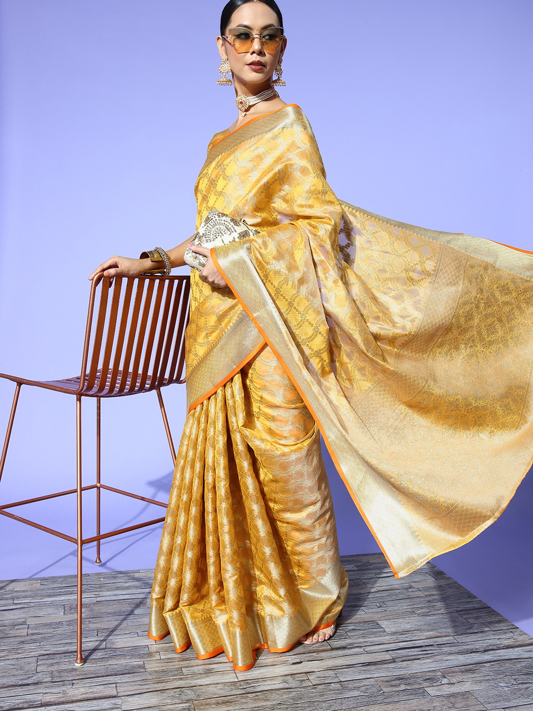 

Saree mall Ethnic Motifs Saree With Woven Design Border, Yellow