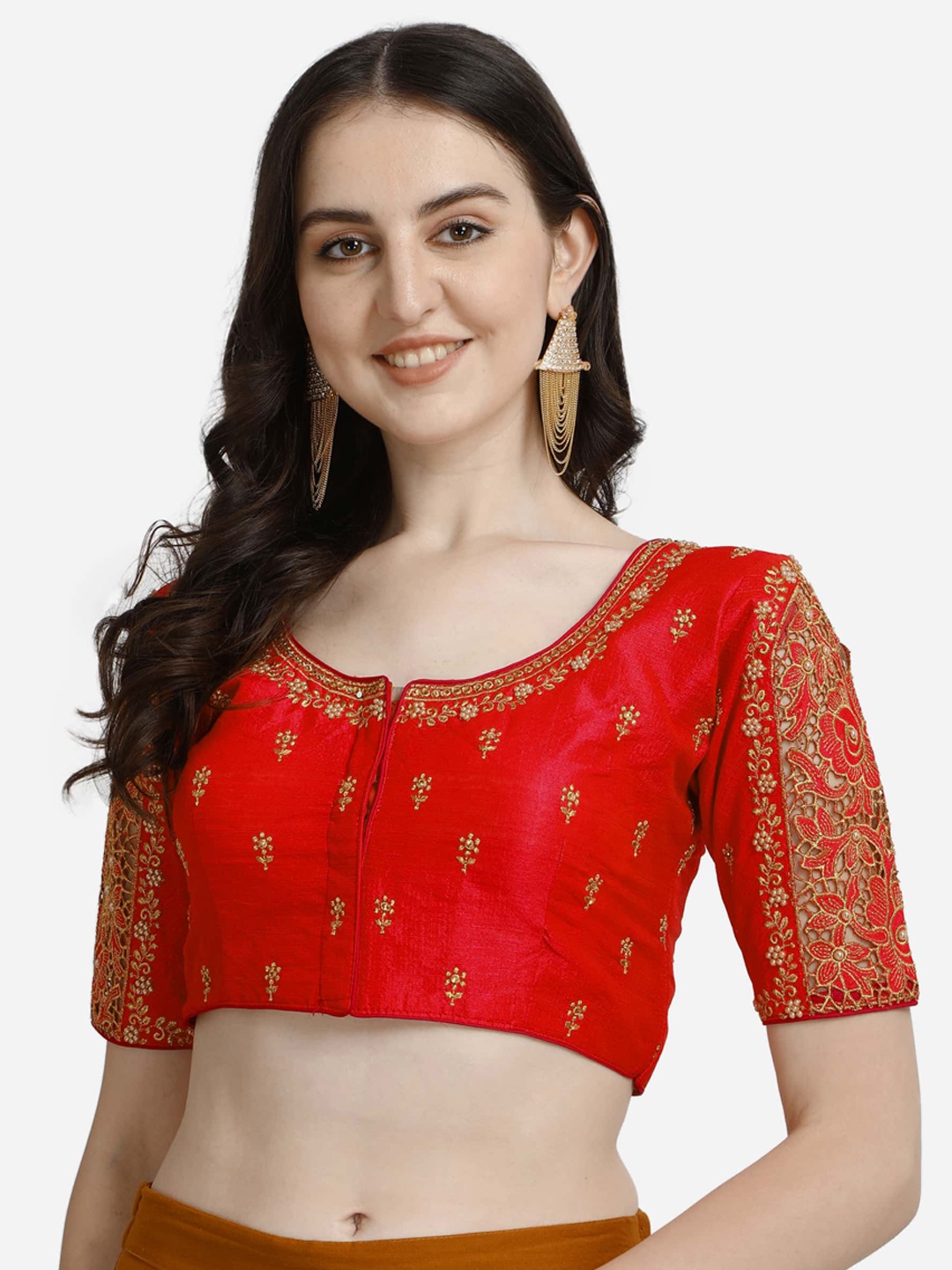 

Mesmore Women Red Embroidered Silk Saree Blouse