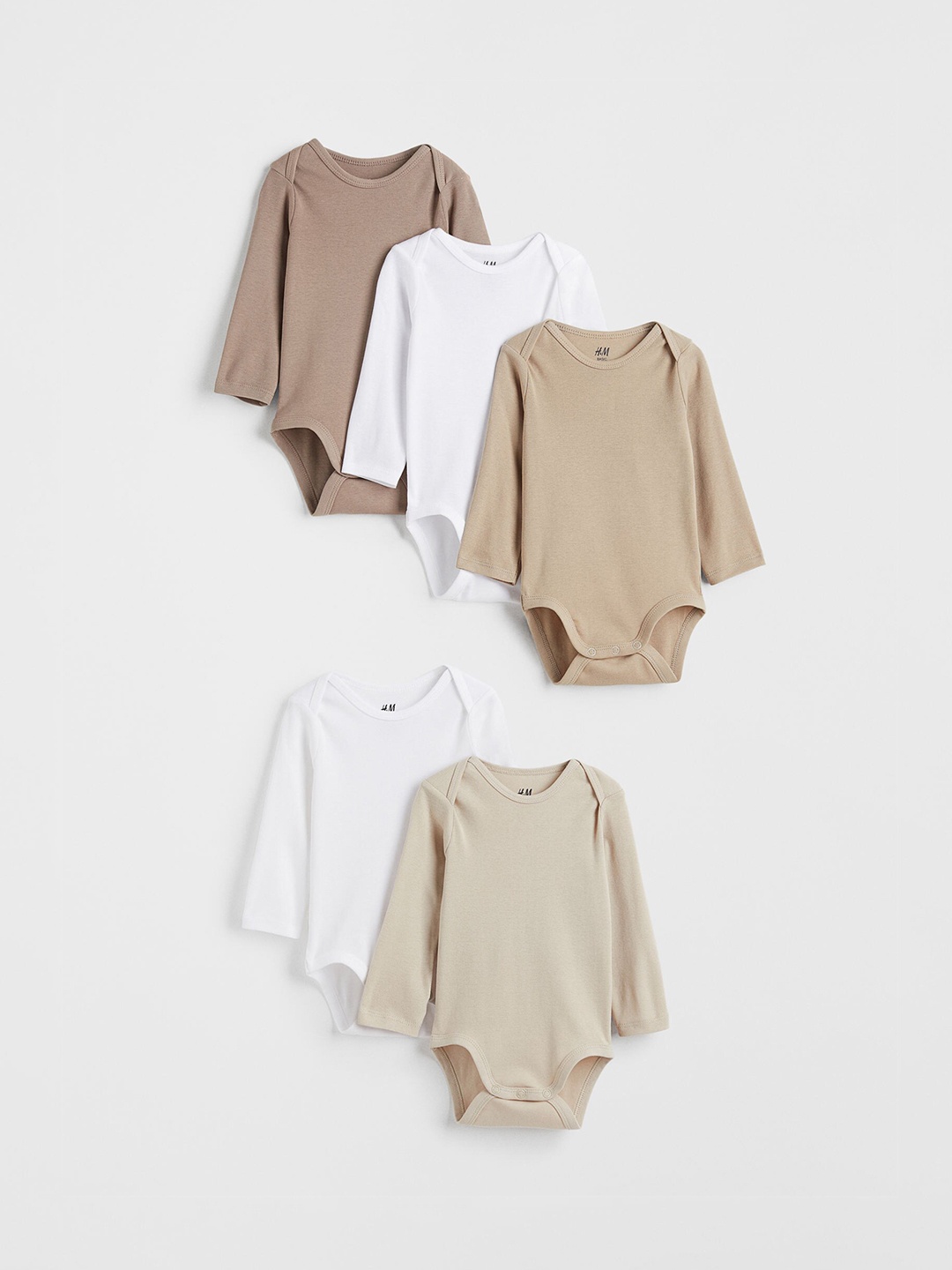 

H&M Girls Pack of 5 Beige & White Solid Cotton Bodysuits