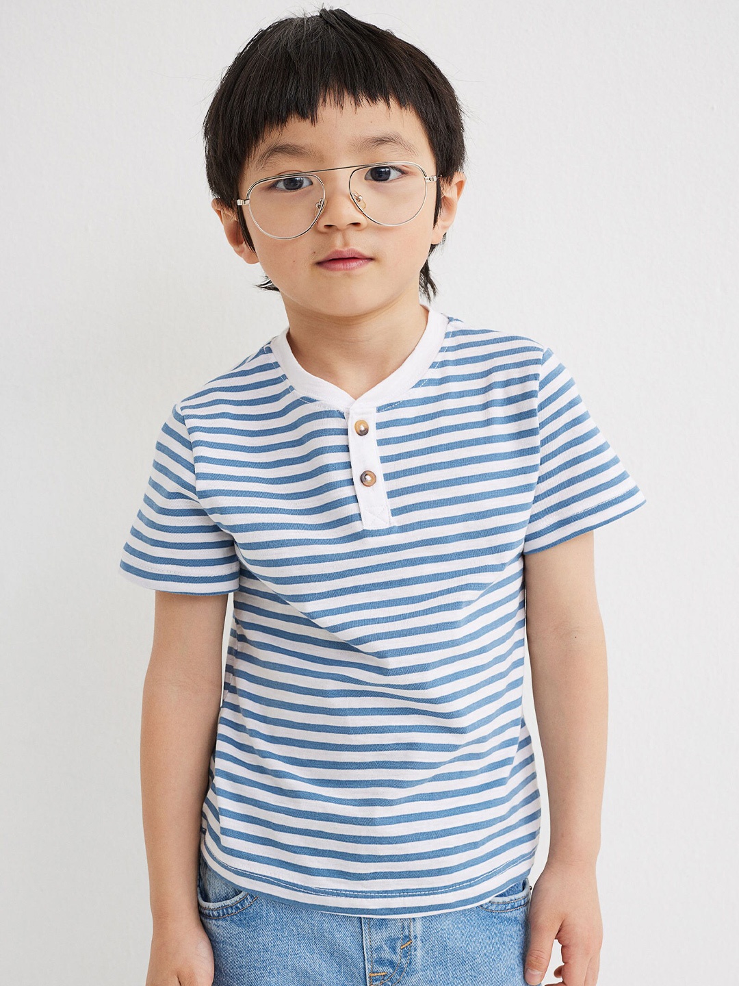 

H&M Boys 3-Pack Henley Tops, Blue
