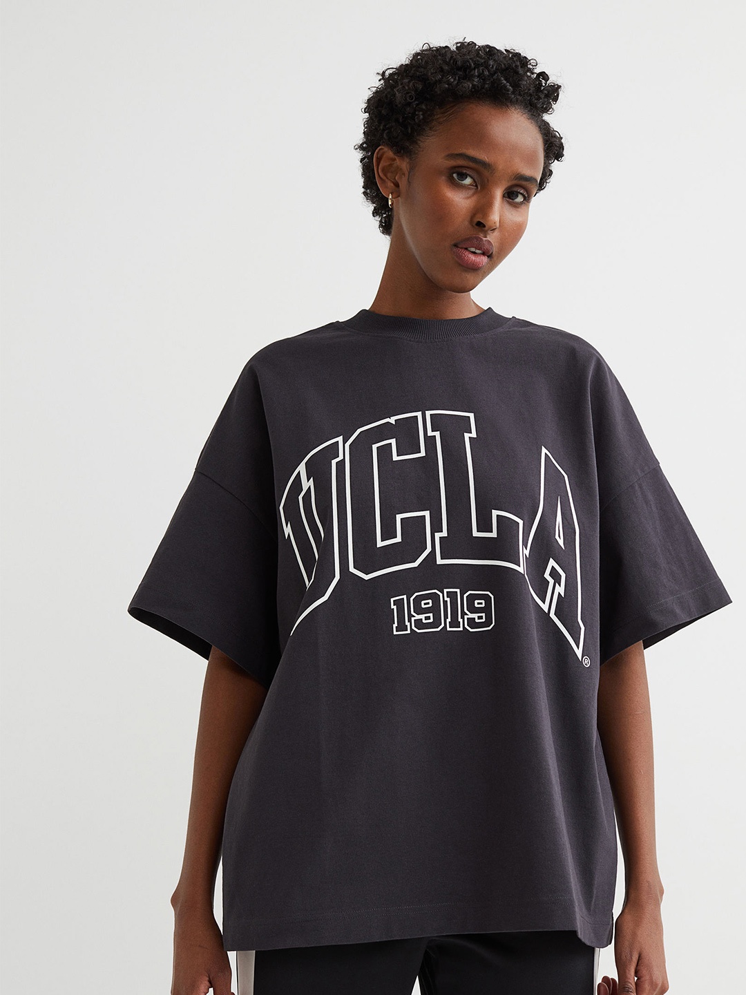 

H&M Women Black Long Printed T-Shirt
