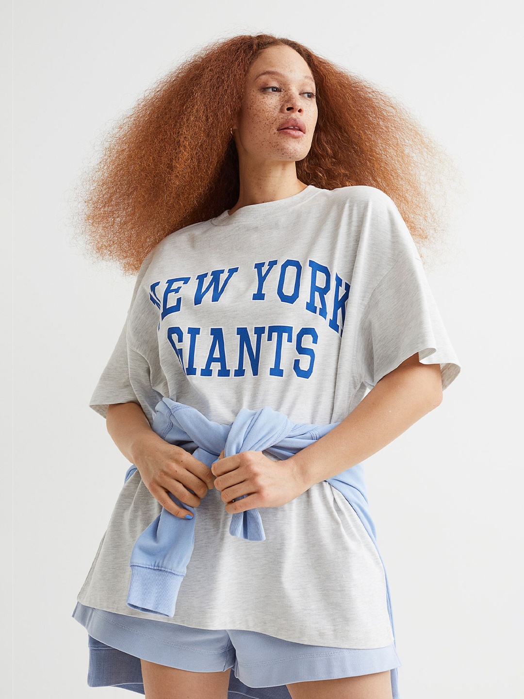 

H&M Women Grey Long Printed T-shirt