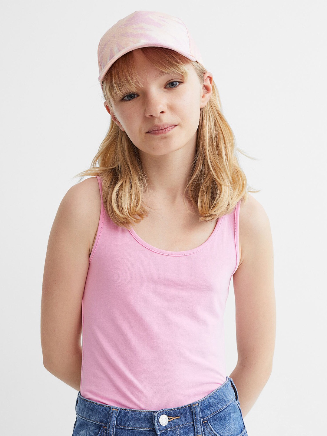 

H&M Girls Pack Of 5 Solid Cotton Vest Tops, Grey
