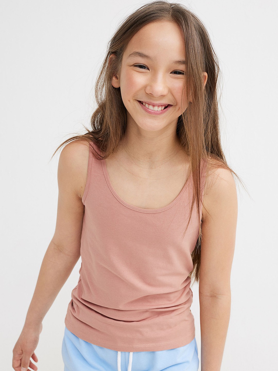 

H&M Girls Pack Of 5 Solid Cotton Vest Tops, Blue
