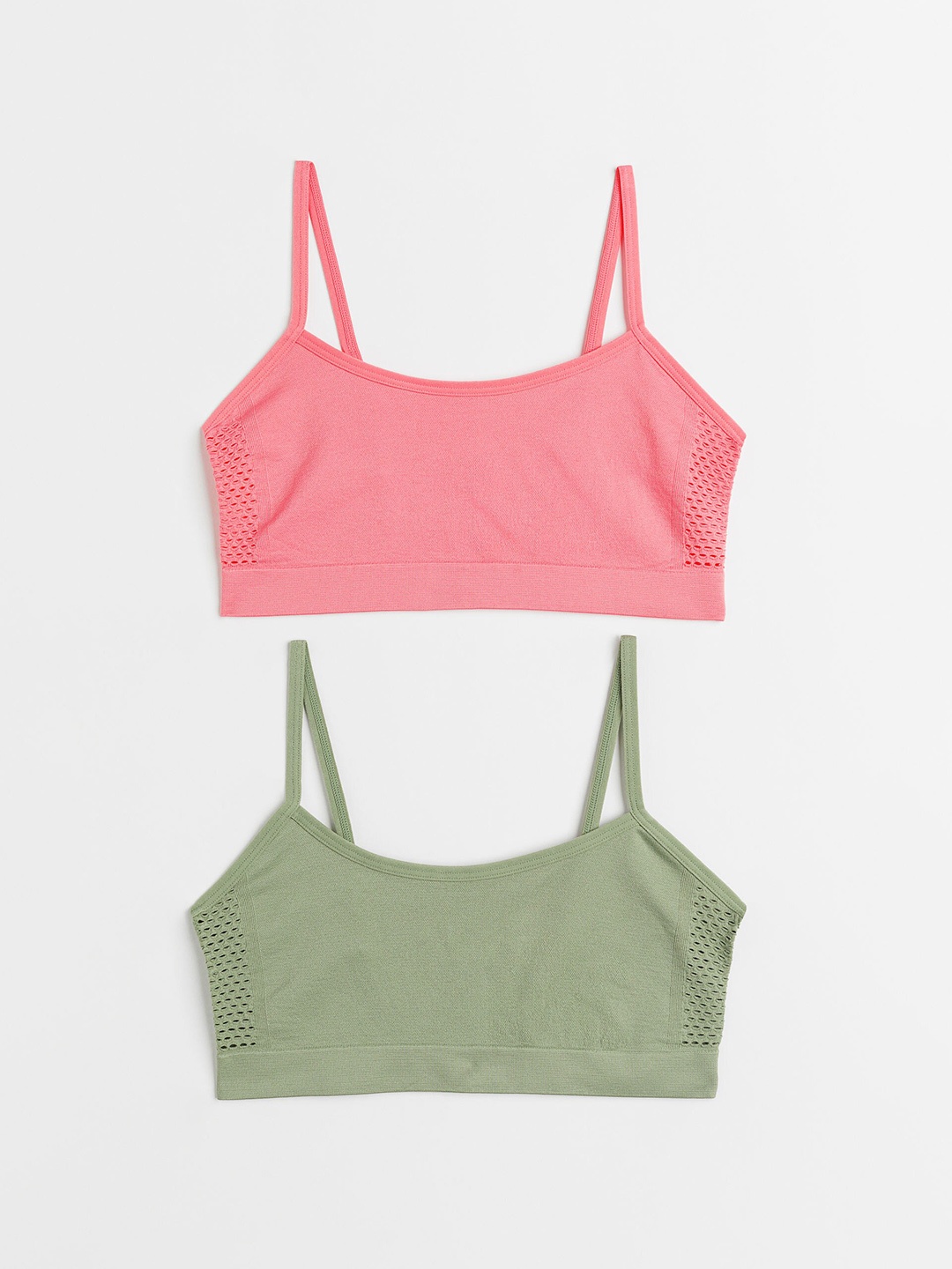 

H&M Girls Pack of 2 Green & Pink Solid Seamless Jersey Tops