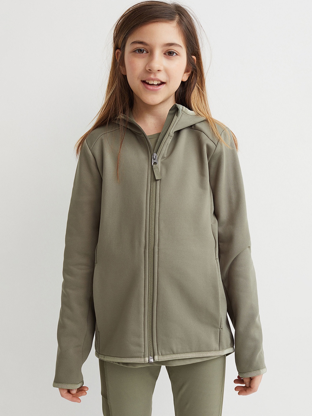 

H&M Girls Olive Green Hooded Fleece Jacket