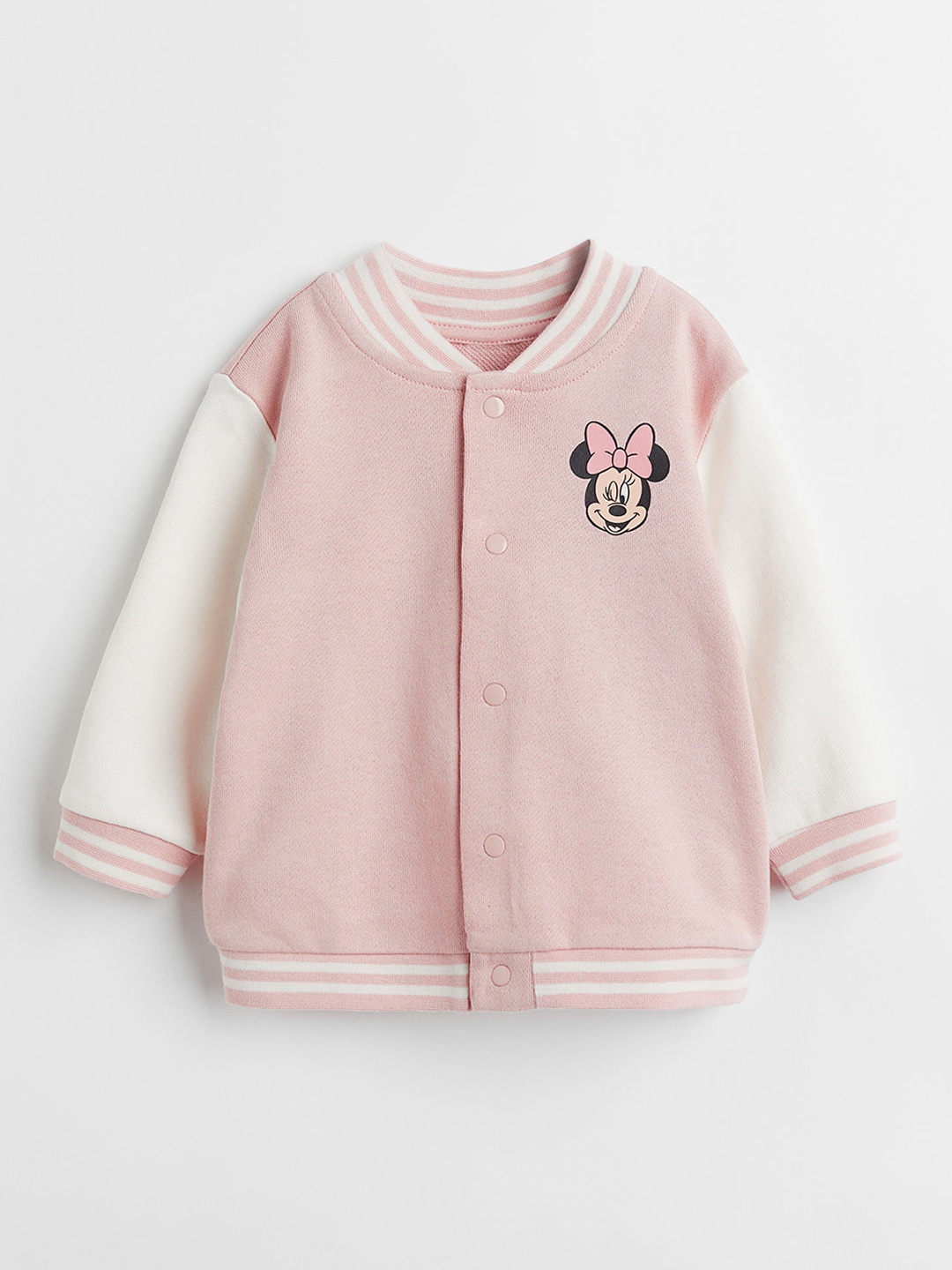 

H&M Girls Pink Mickey Minnie Printed Baseball Jacket