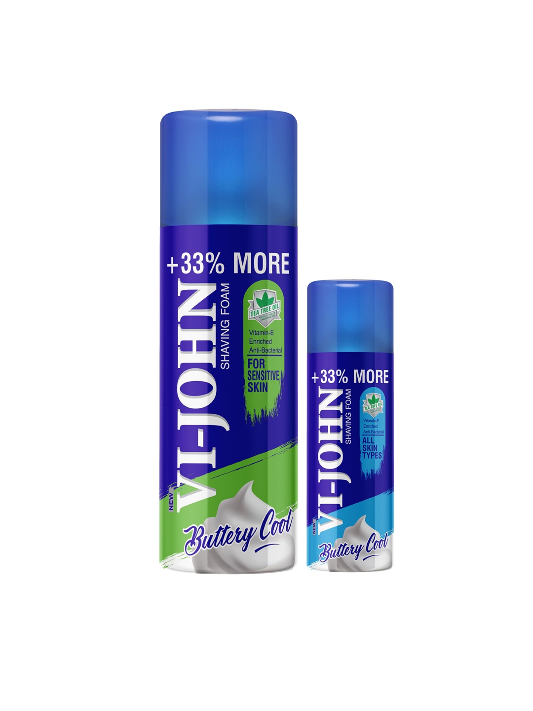 

VI-JOHN Men Set of 2 Buttery Cool Shaving Foam with Vitamin E 400 g & 100 g, Blue