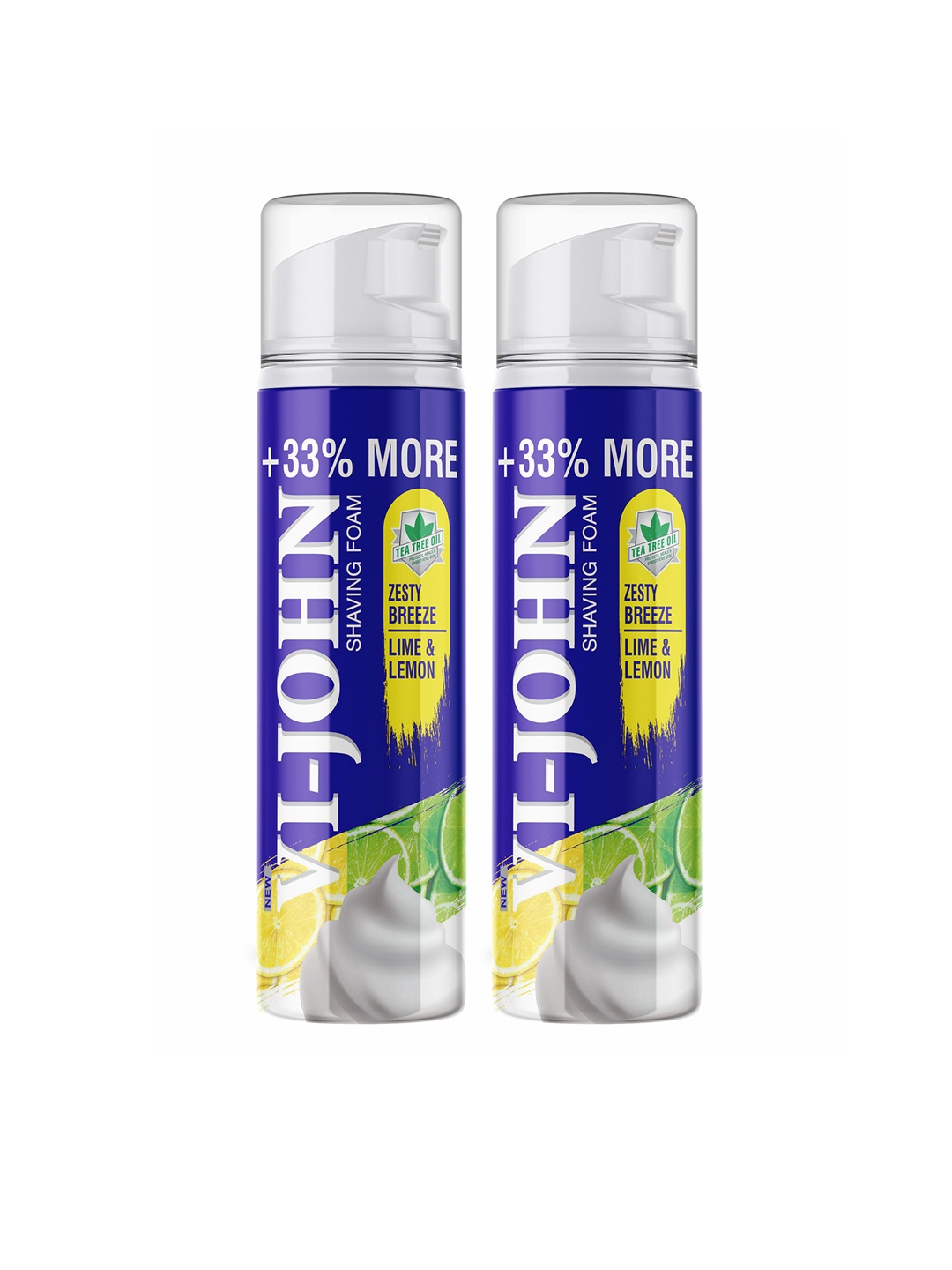 

VI-JOHN Set of 2 Zesty Breeze Lemon & Lime Shaving Foam with Menthol & Aloevera 400 g each, Multi