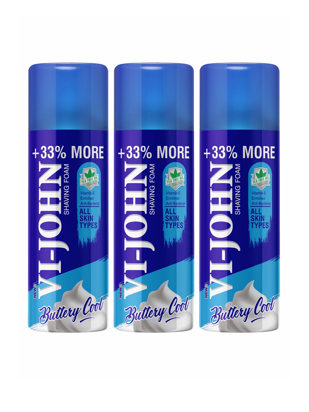 

VI-JOHN Men Set of 3 Buttery Cool Shaving Foam with Vitamin E 400 g each, Blue