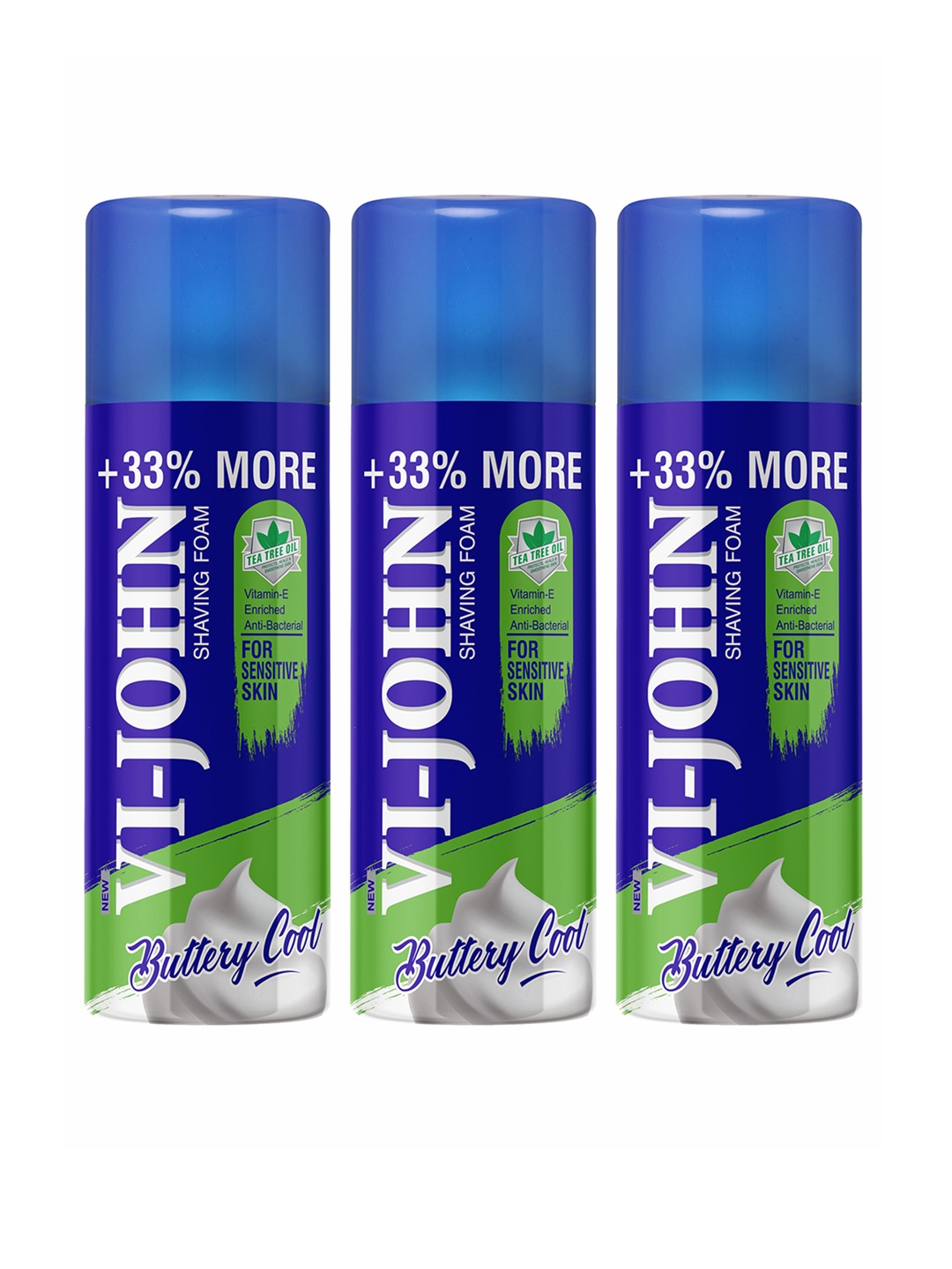 

VI-JOHN Men Set of 3 Buttery Cool Shaving Foam with Vitamin E 400 g each, Blue