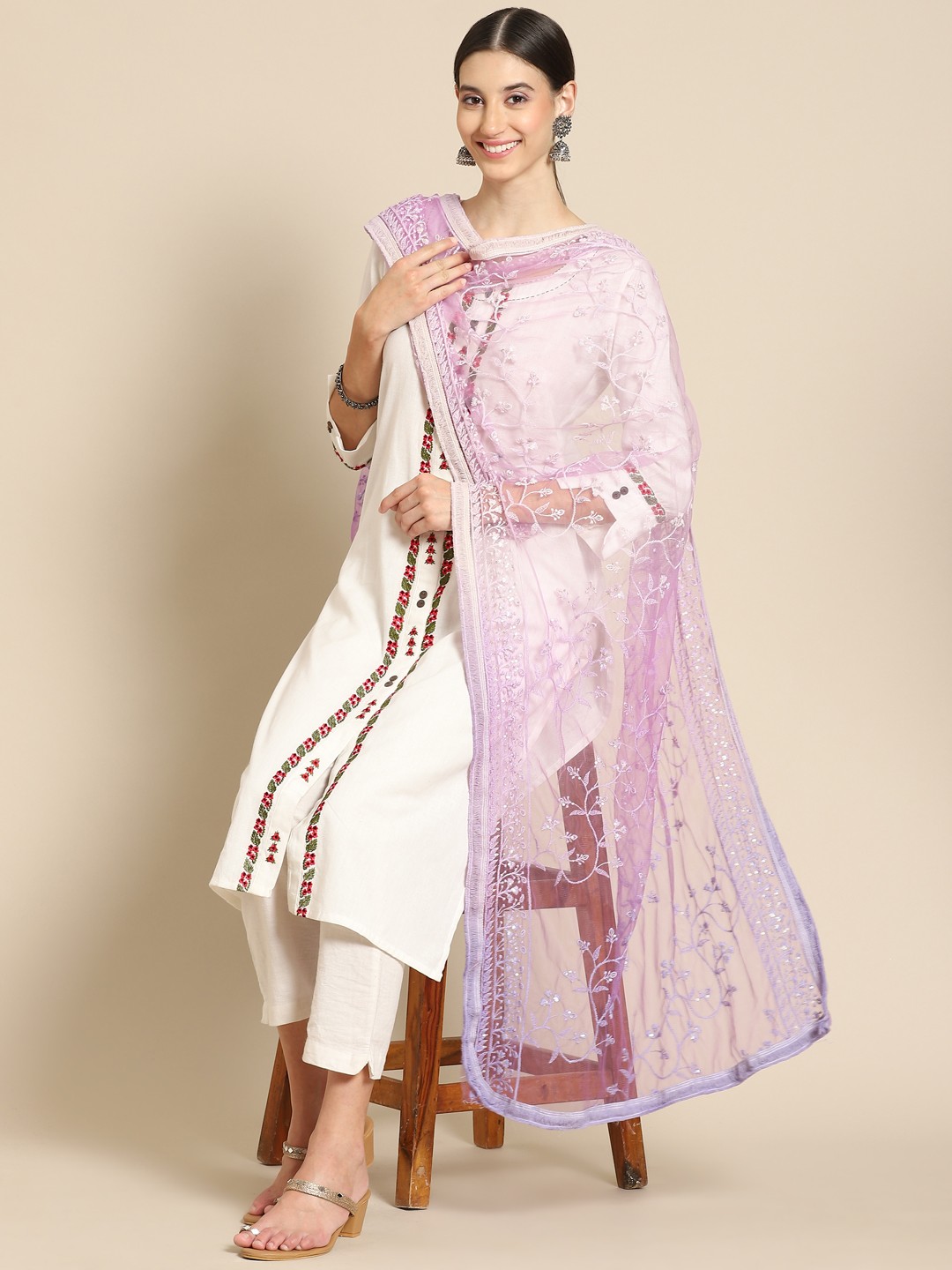 

Saadgi Mauve & Purple Embroidered Ombre Dupatta with Chikankari