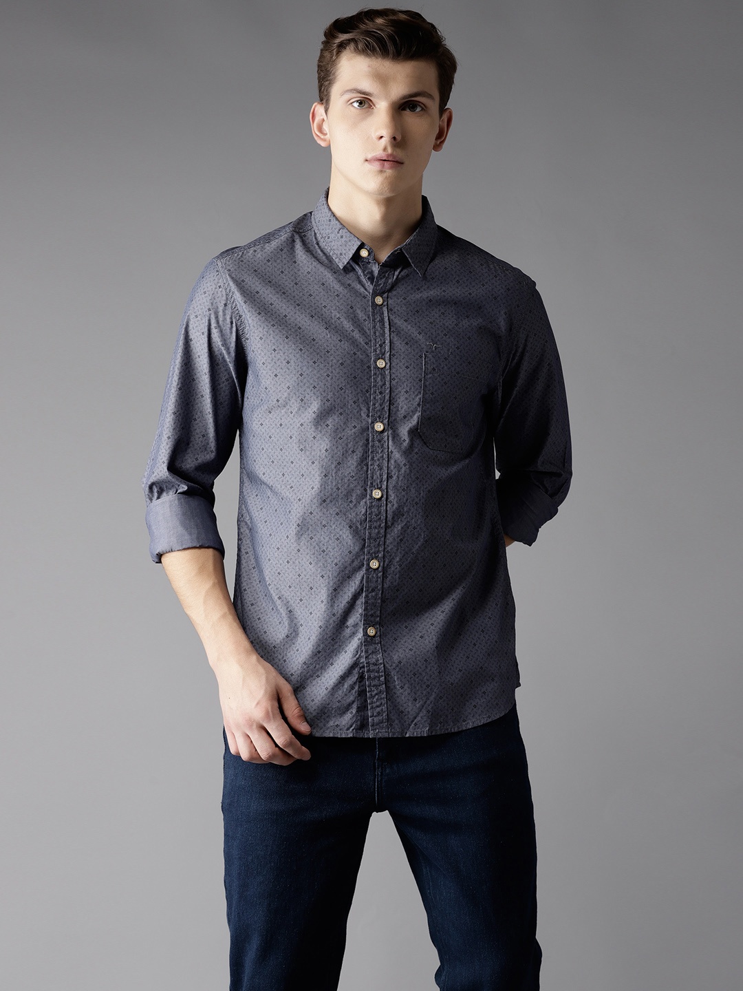 

Flying Machine Blue Slim Fit Printed Casual Shirt