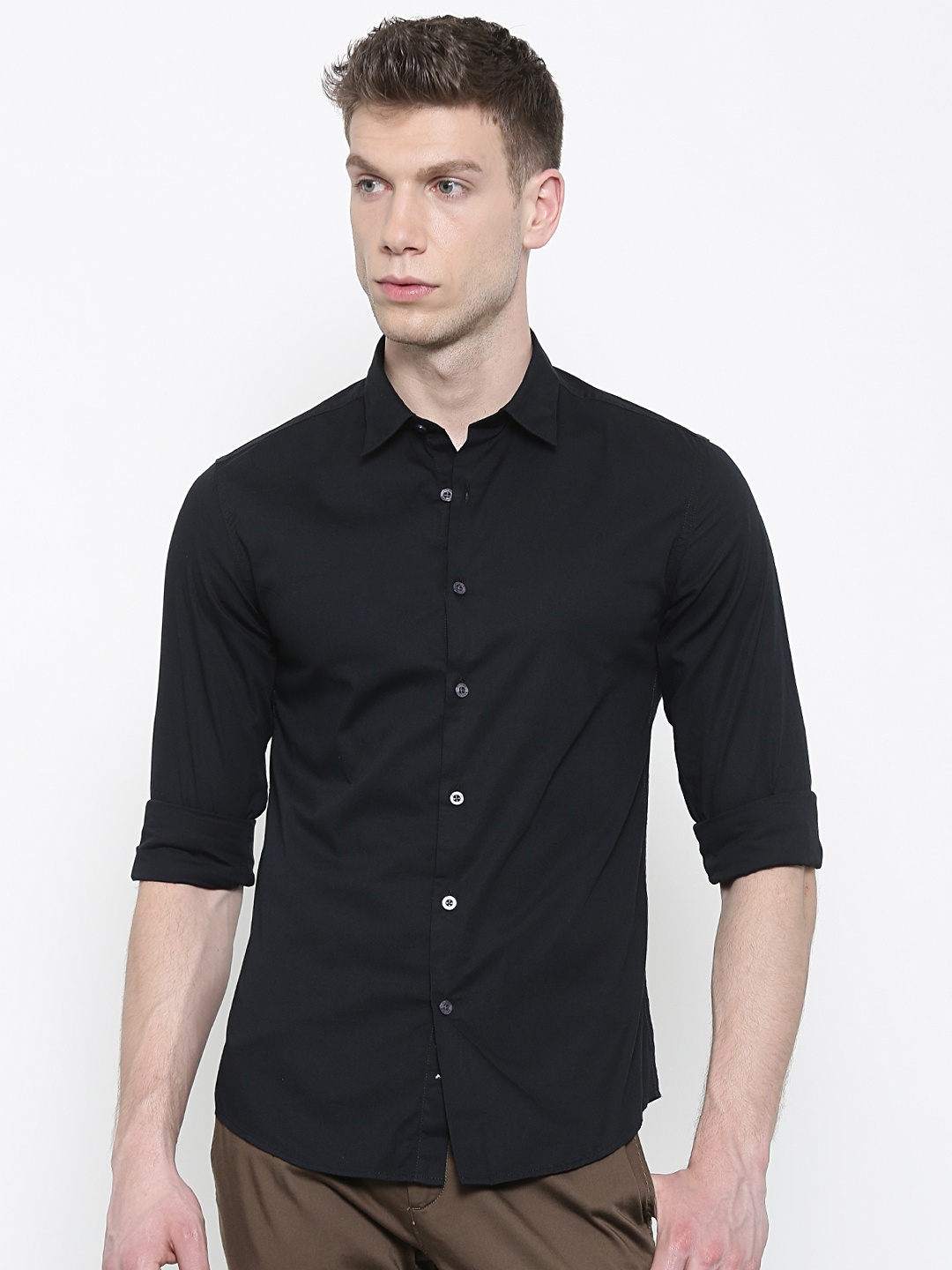 

Flying Machine Men Black Slim Fit Solid Casual Shirt