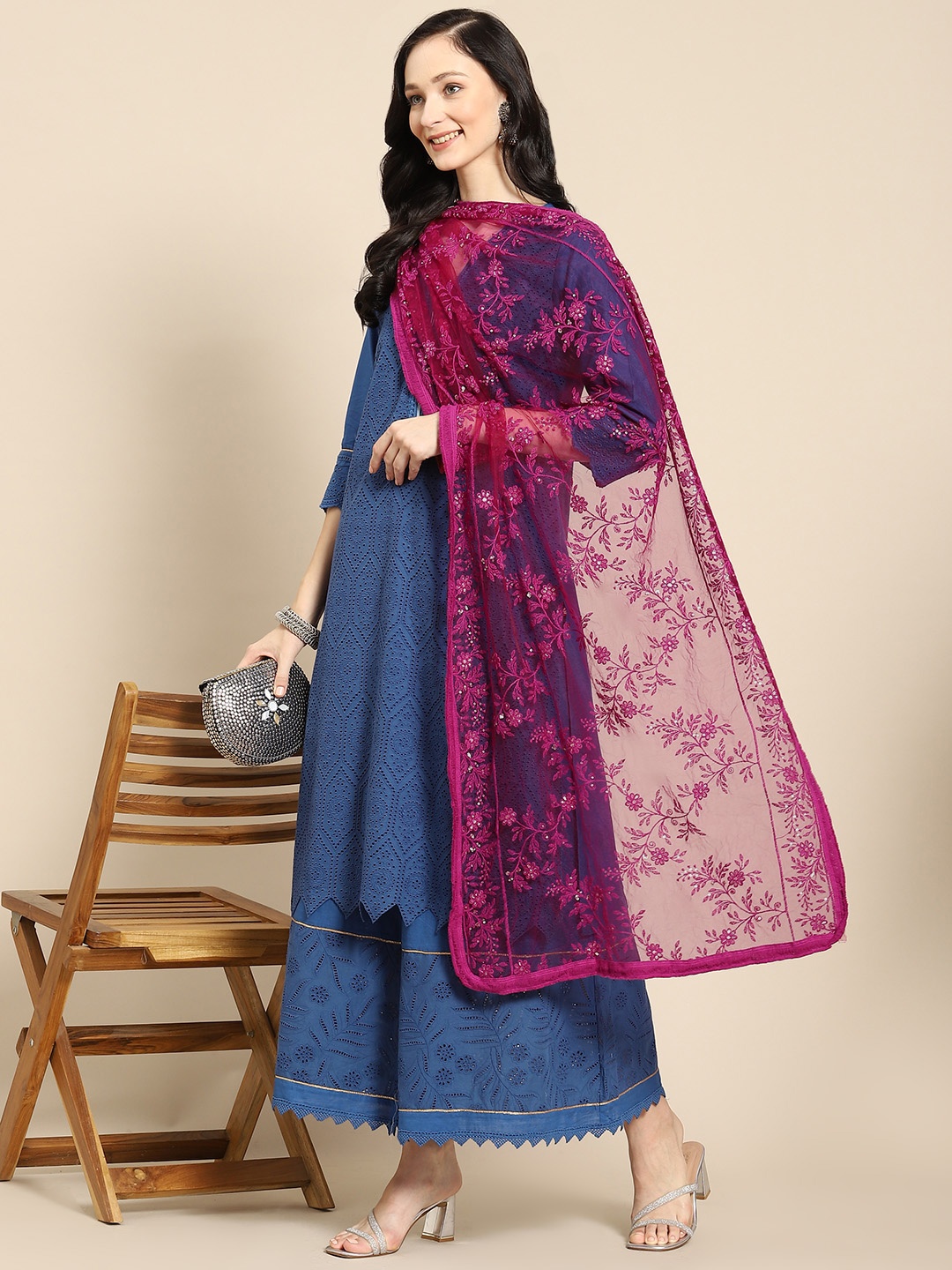 

Saadgi Burgundy Chikankari Embroidered Dupatta