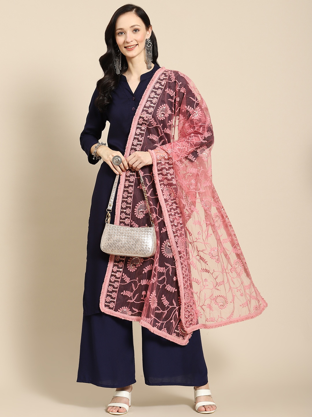 

Saadgi Rose Chikankari Embroidered Dupatta