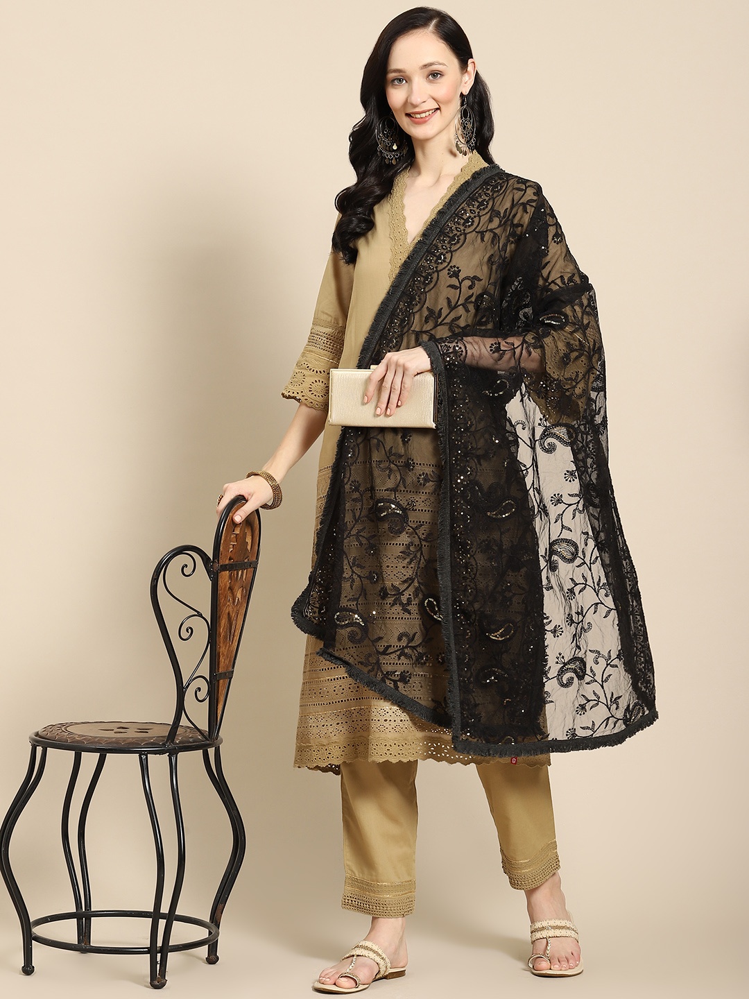 

Saadgi Black Chikankari Embroidered Dupatta