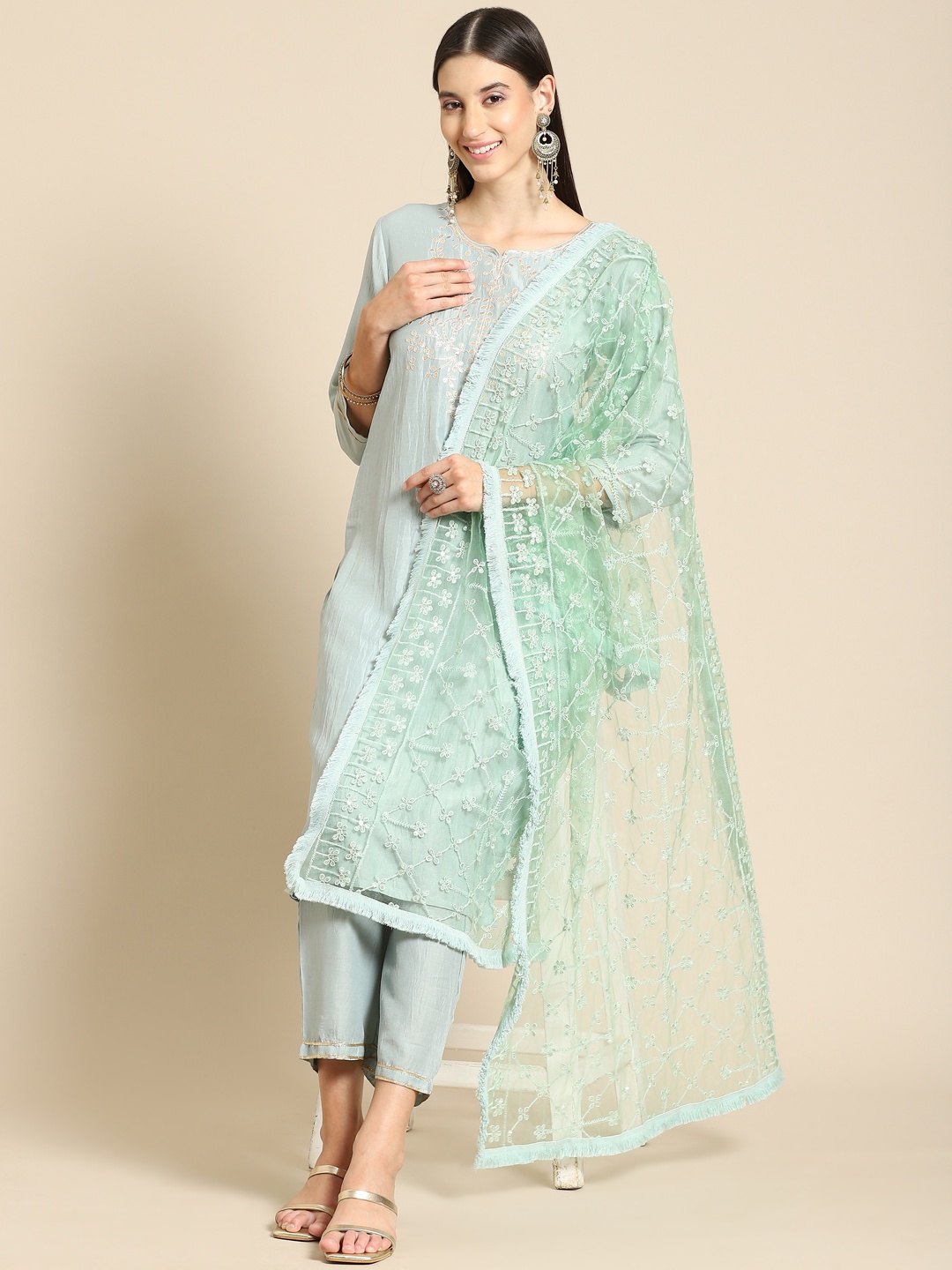 

Saadgi Mint Green Chikankari Embroidered Dupatta