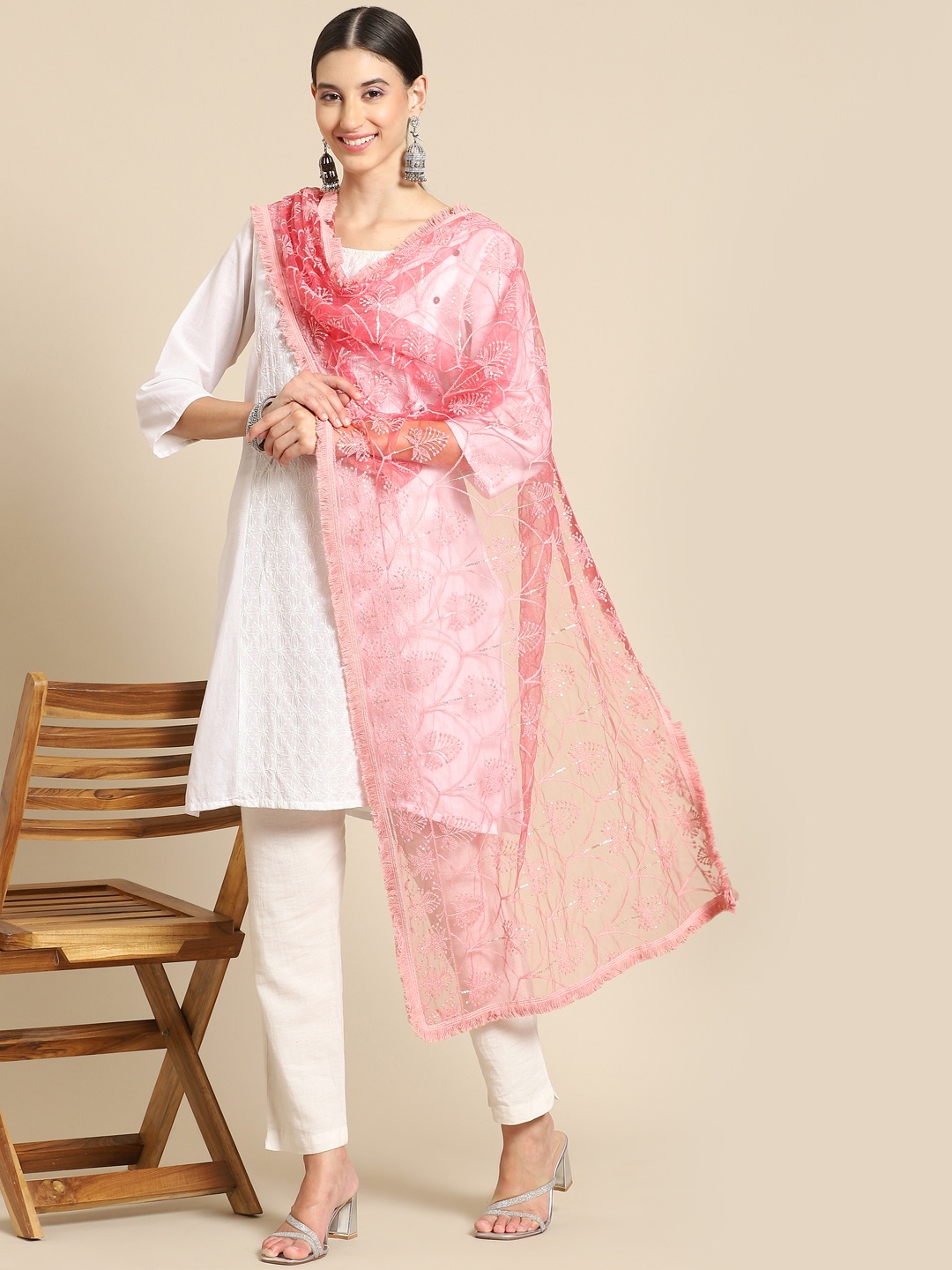 

Saadgi Rose Chikankari Embroidered Dupatta
