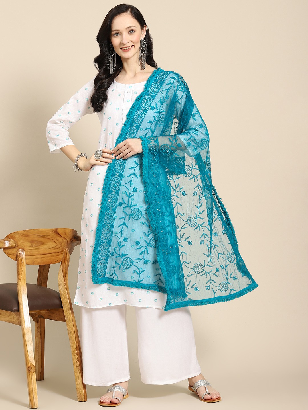 

Saadgi Blue Chikankari Embroidered Dupatta