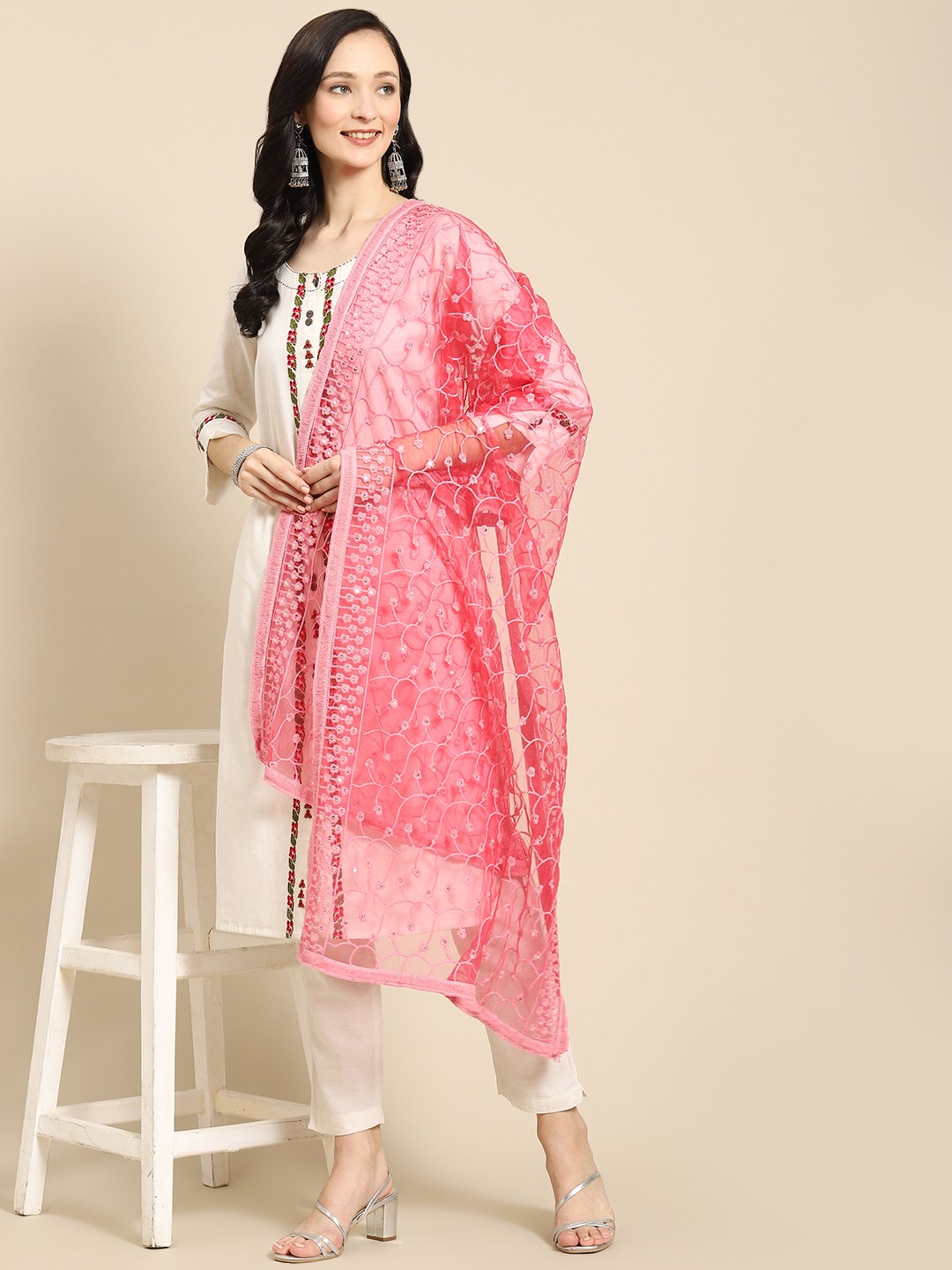 

Saadgi Rose Chikankari Embroidered Dupatta