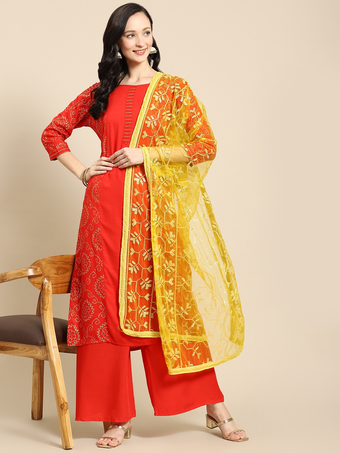 

Saadgi Mustard Yellow Chikankari Embroidered Dupatta