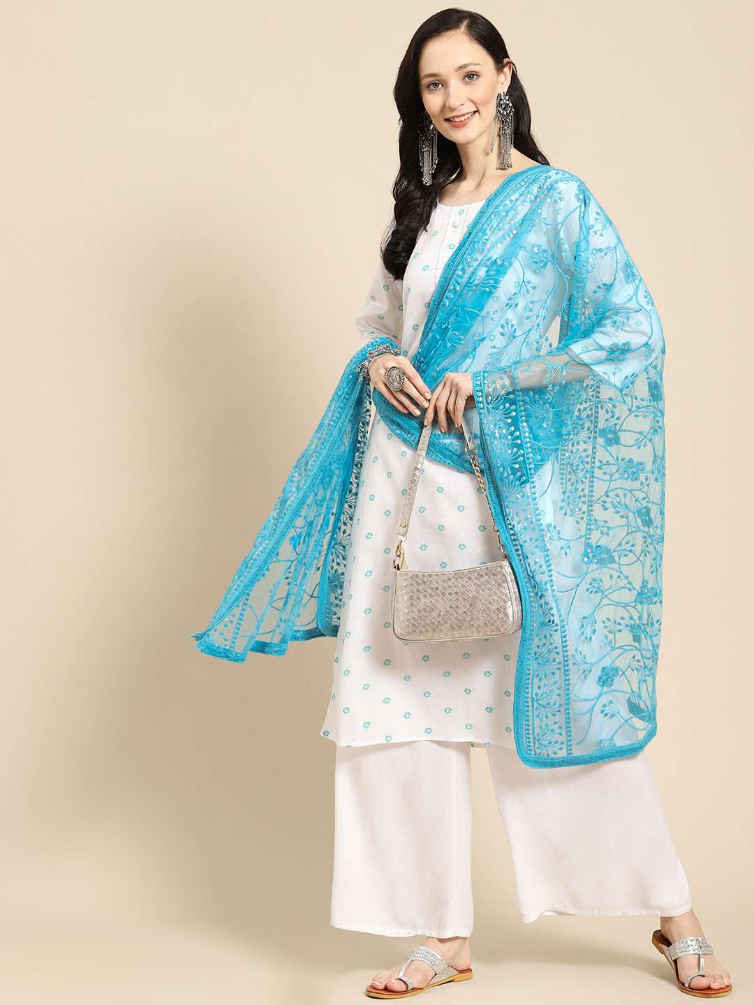 

Saadgi Blue Embroidered Dupatta with Chikankari