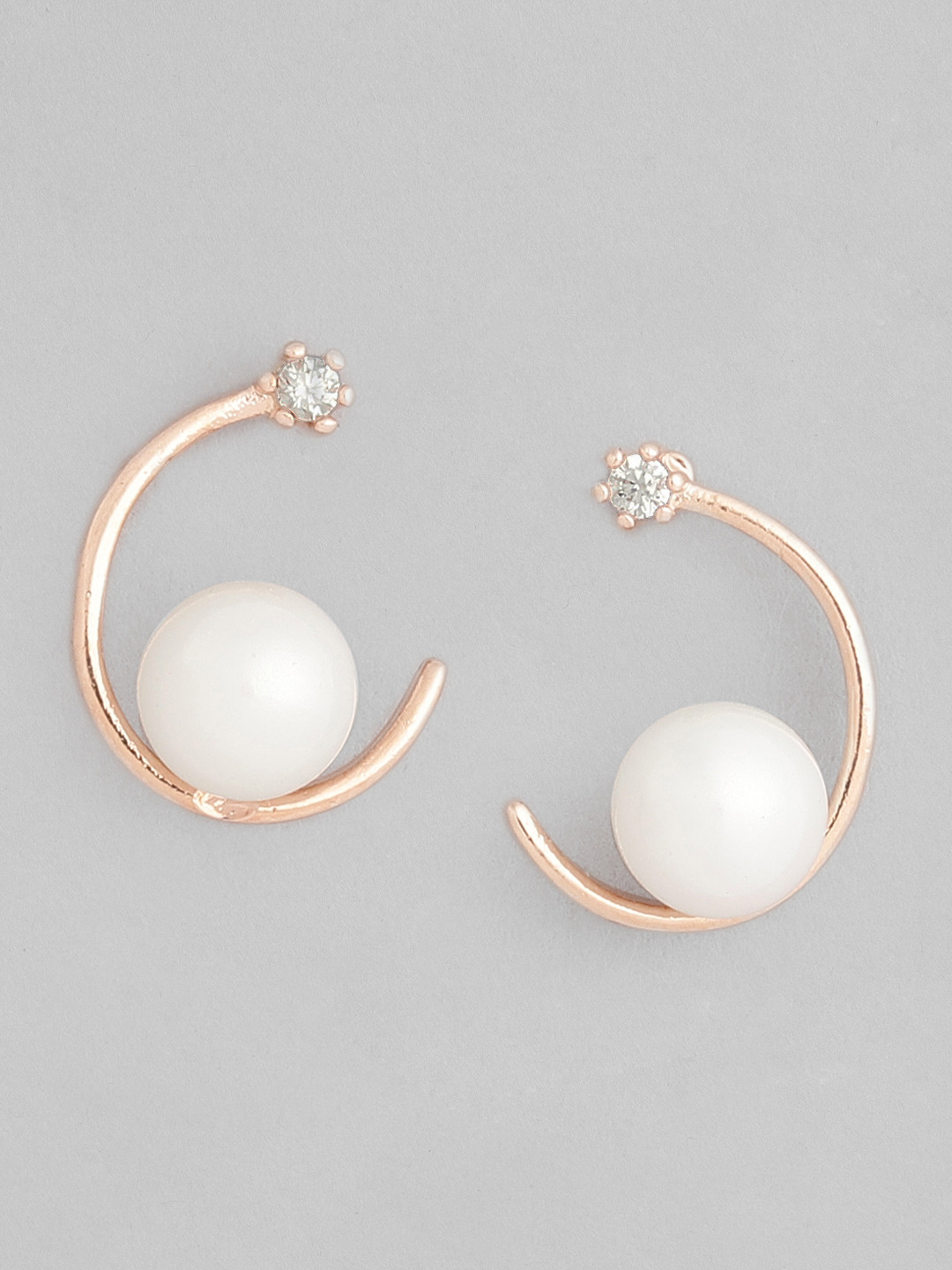 

Peora Rose Gold Plated & White Crescent Shaped Studs Earrings